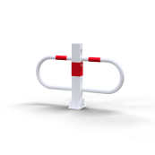 Car-park barrier | foldable with Euro | profile cylinder lock | hot-dip galvanized and white coated withred reflecting stripes